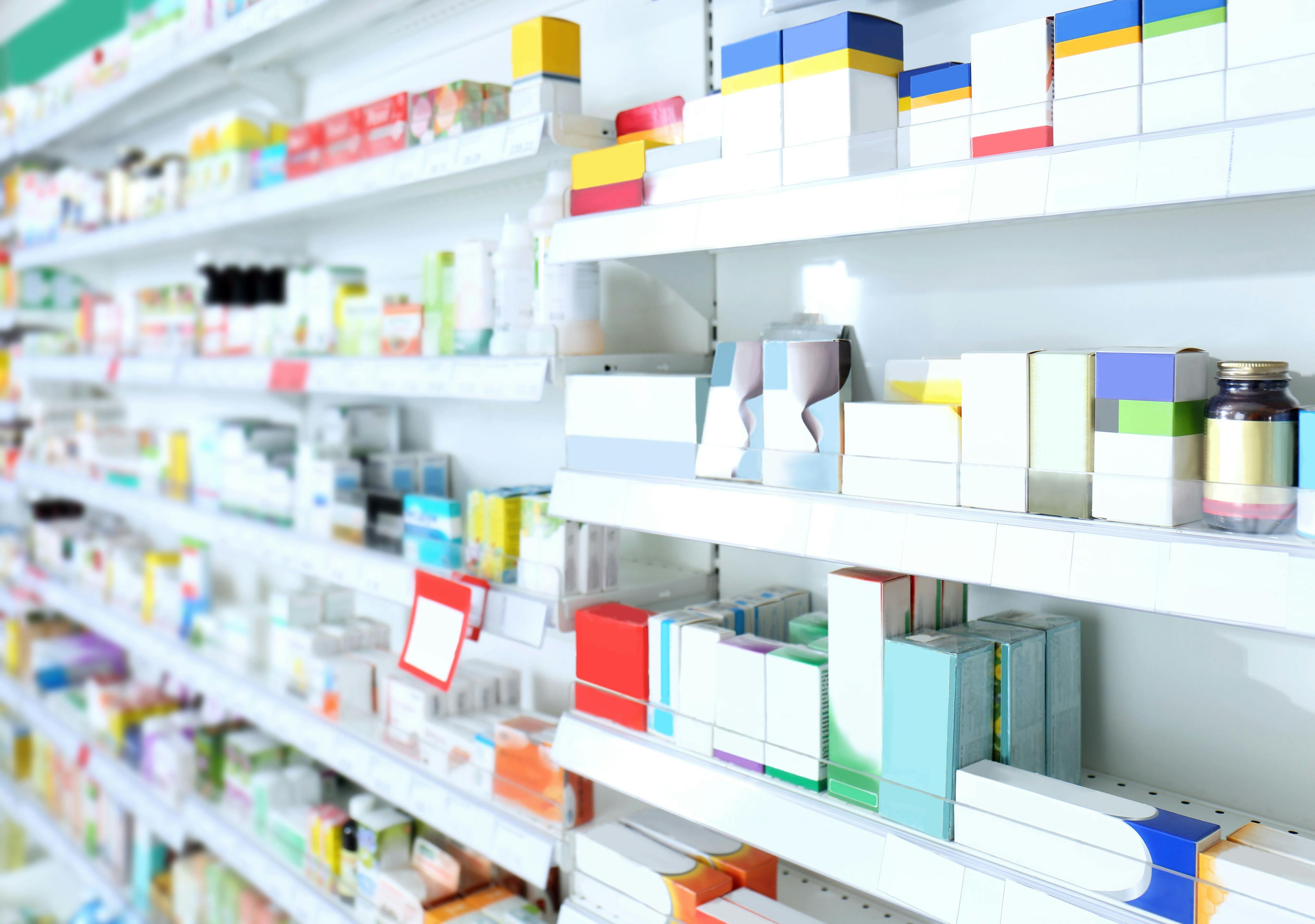 Medications on the shelves of a pharmacy