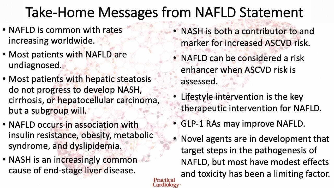 Summary of the top take-home messages from the AHA's scientific statement on NAFLD's role in cardiovascular disease risk. 