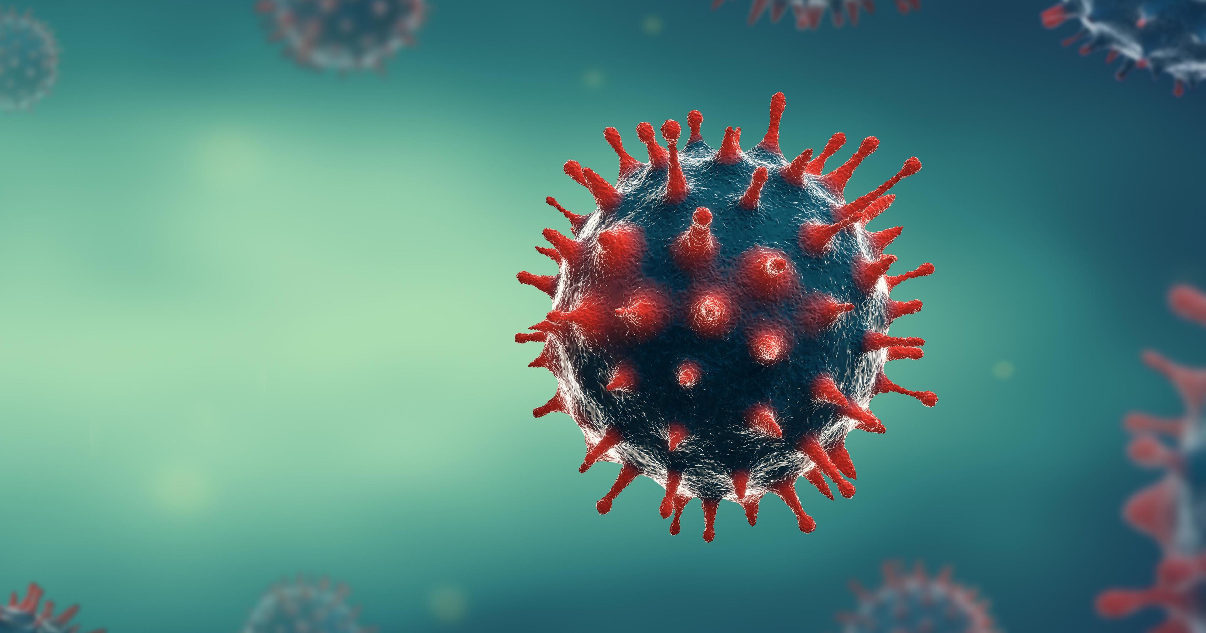 Digital illustration of a COVID-19 spike protein.